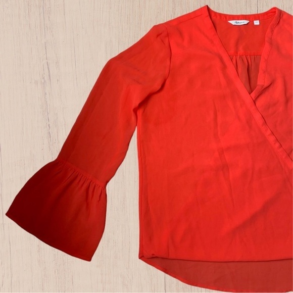 Fluted Sleeve Blouse Boho top flare sleeve wrap front Small - Picture 9 of 11